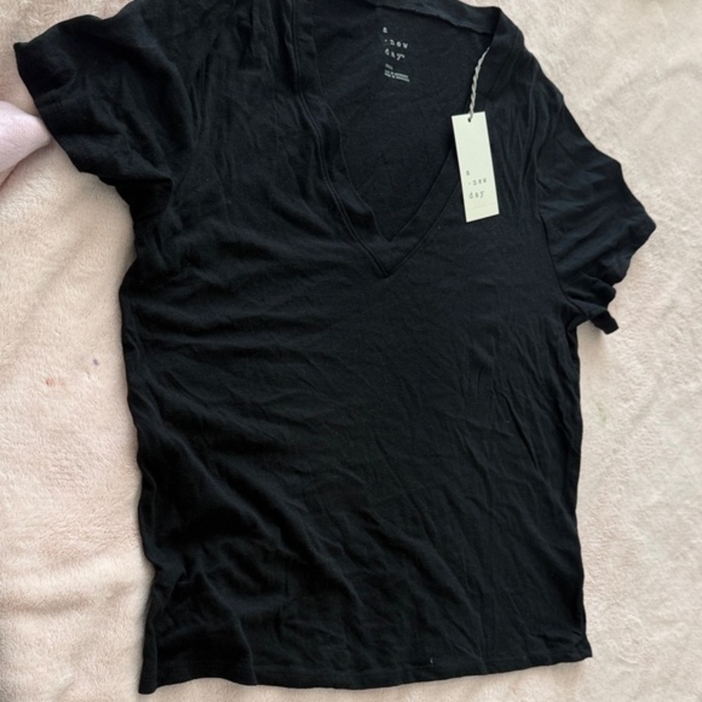 A New Day Black Short Sleeve Tee Shirt Crew Neck‎ Casual Summer Womens Top
